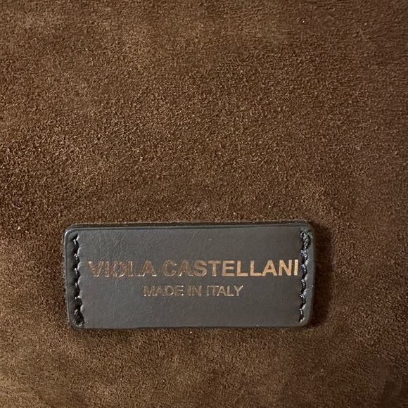 VIOLA CASTELLANI Made In Italy Suede Large Square Hobo Bag With Knot Tube Handle - Picture 8 of 8